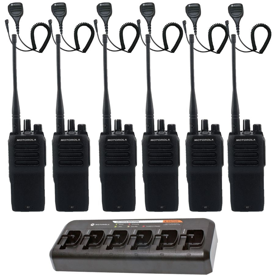 R2 UHF Digital Combo Pack - 6 Radios, 6 Speaker Mics, & 6-Bank Charger