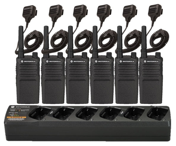 Motorola RMU2040 Two Way Radio Bundle with 6 Speaker Mics and Bank Charger